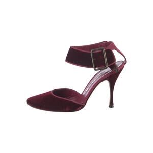 Manolo Blahnik Burgundy Velvet Ankle-Strap Pumps